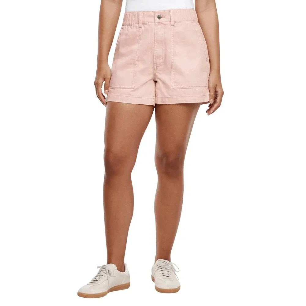 Gap Women's Patch Pockets Elastic Waist Twill Shorts, Pink, Size Medium, New